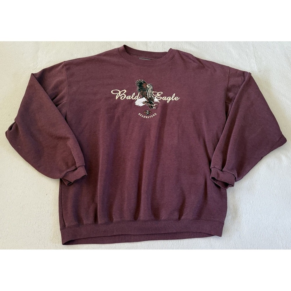 Great American Bald Eagle Embroidered Burgundy Crewneck Sweatshirt XXL VTG 90s